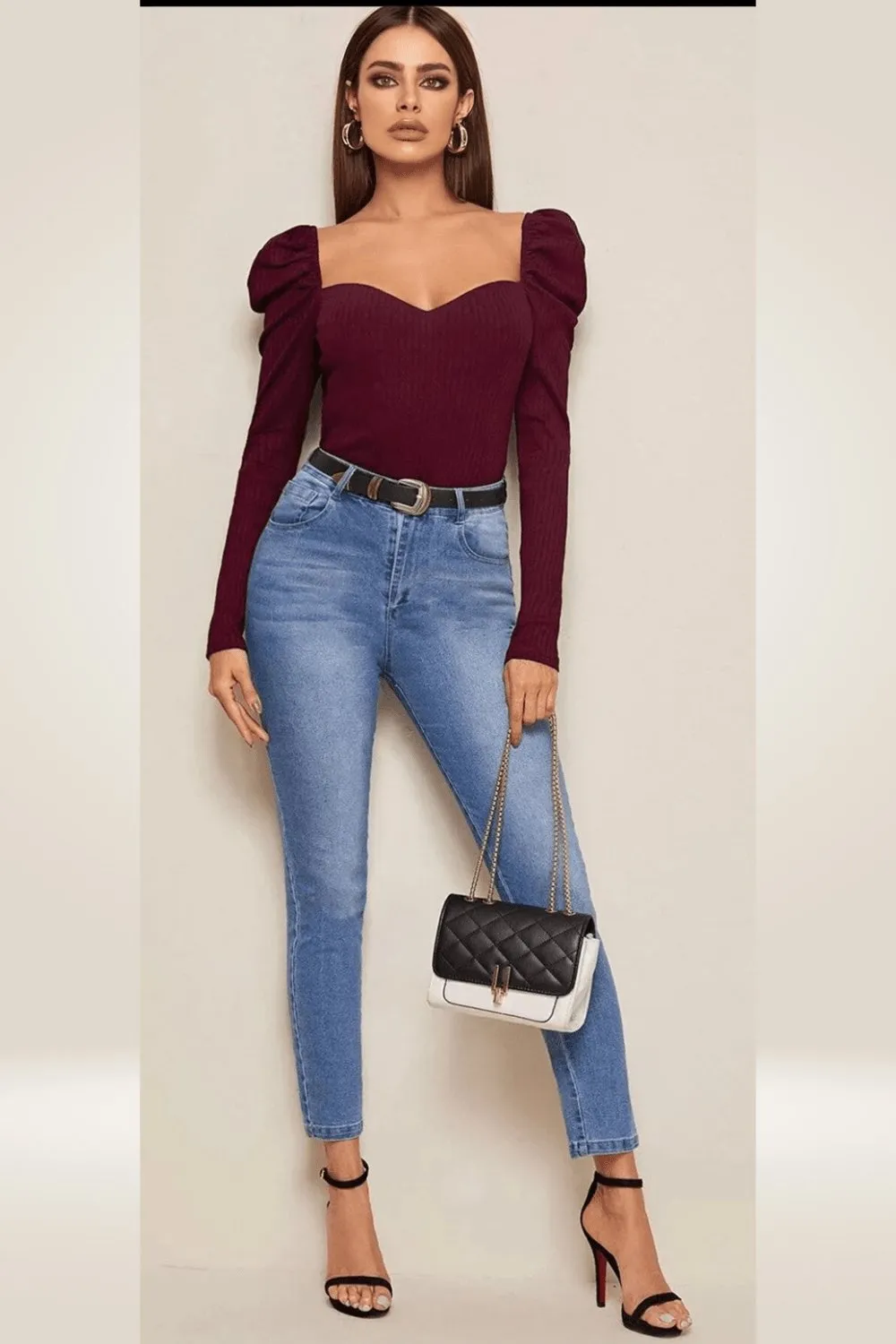 Bustier Fit Long Puff Sleeve Top