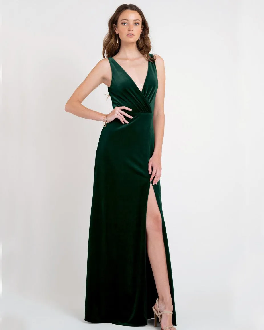 English Rose Long Bridesmaid Dresses Split V-Neck Stunning Velvet Party Dress for Bridesmaids