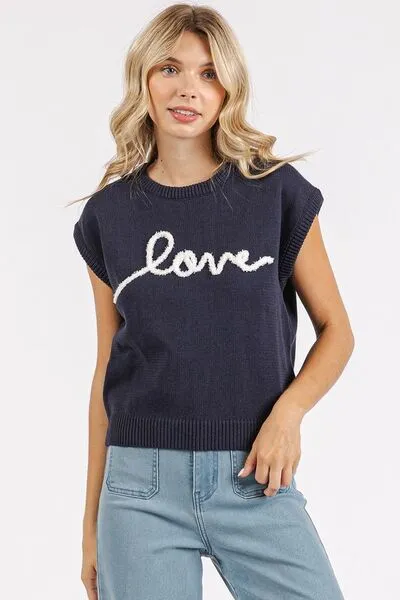 Hazel Blues® |  Mittoshop Contrast Letter Round Neck Cap Sleeve Knit Top