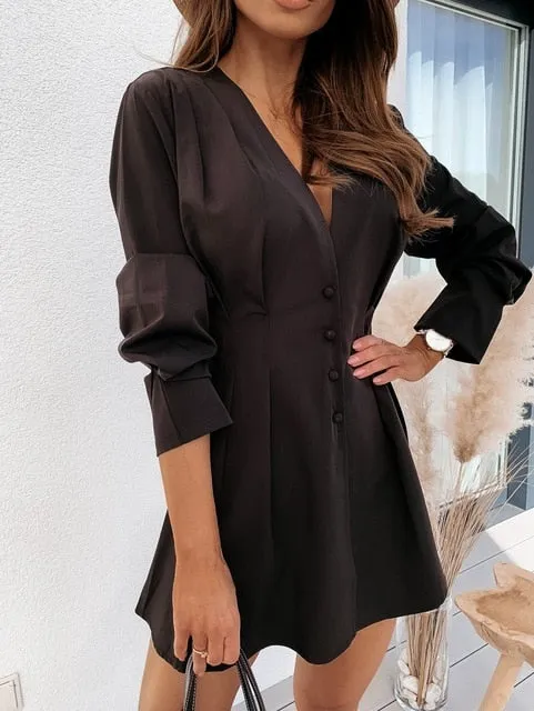 Long Sleeve Short Mini Dress A-line Office Ladies Dresses