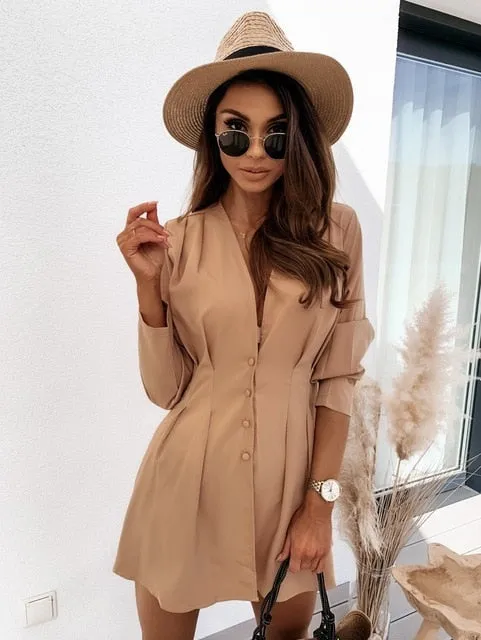 Long Sleeve Short Mini Dress A-line Office Ladies Dresses