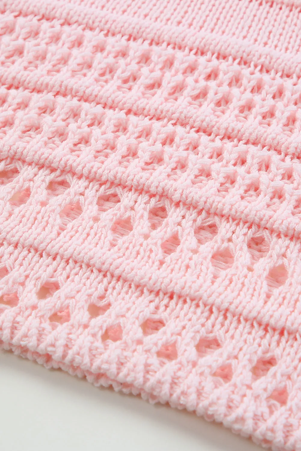 Pink Pointelle Knit Puff Sleeve Sweater