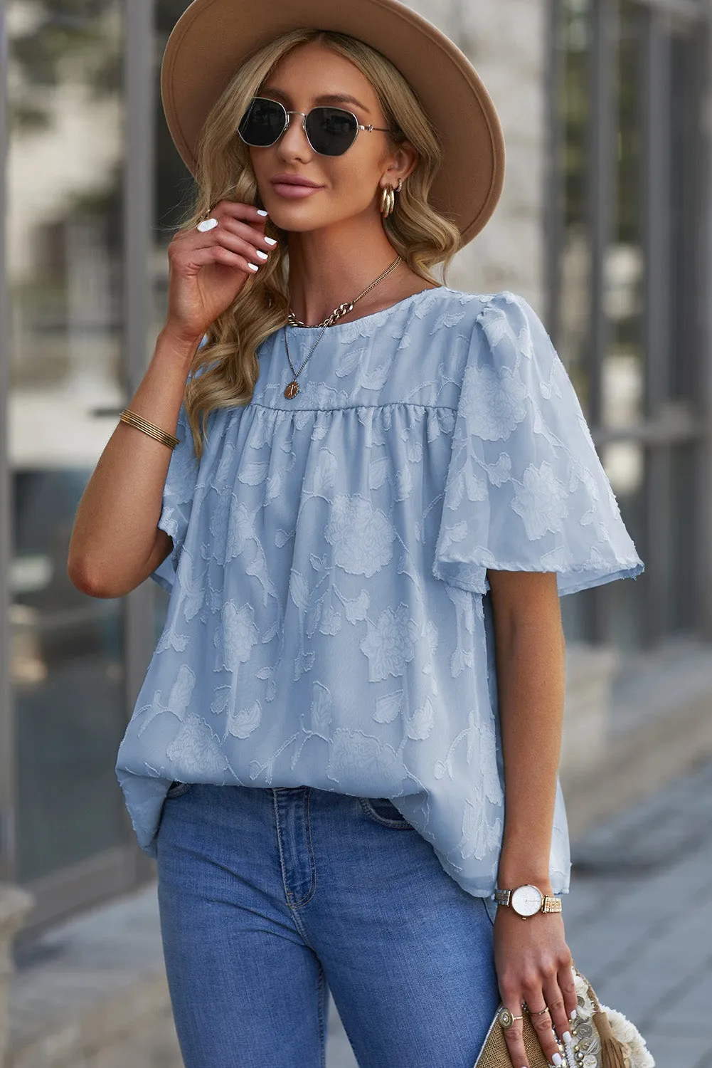 Round Neck Puff Sleeve Blouse (11 Colors)
