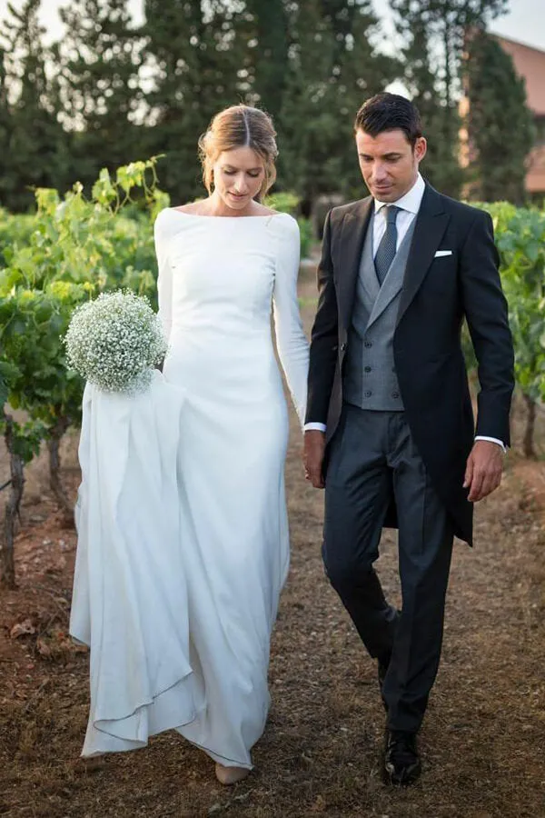 Roycebridal Simple Modest Long Sleeves Sheath Bridal Dresses Country Wedding Dress, MW515