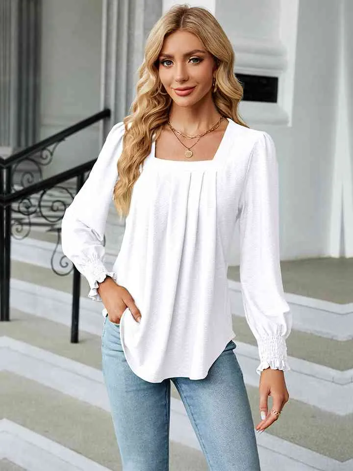 Square Neck Puff Sleeve Blouse (4 Colors)