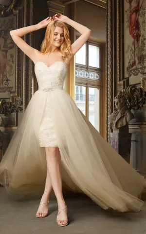 Sweetheart Pencil short Lace Appliqued Wedding Dress With Detachable Train-HT_708803